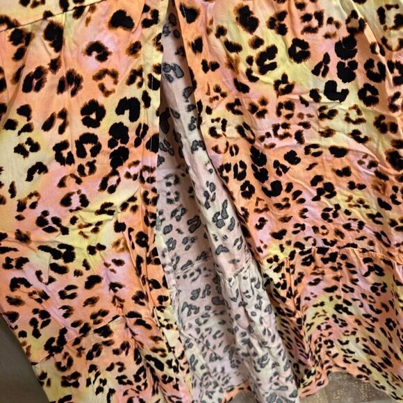 Bar III Plunge Cut Pink Yellow Cheetah Print Swim Cover-Up Maxi Dress Large NWT - Picture 10 of 11